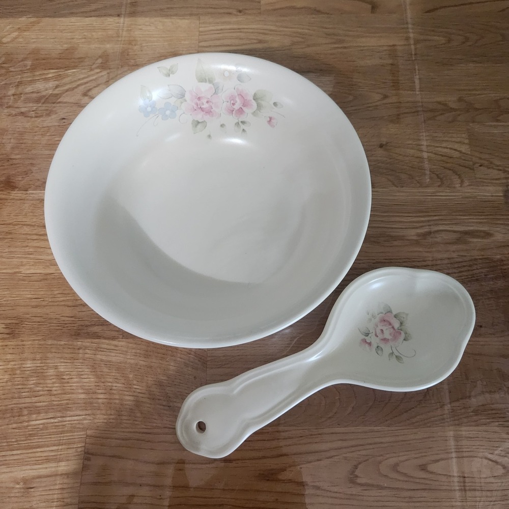 Pfaltzgraff "Tea Rose" Serving Bowl and Matching Spoon Rest